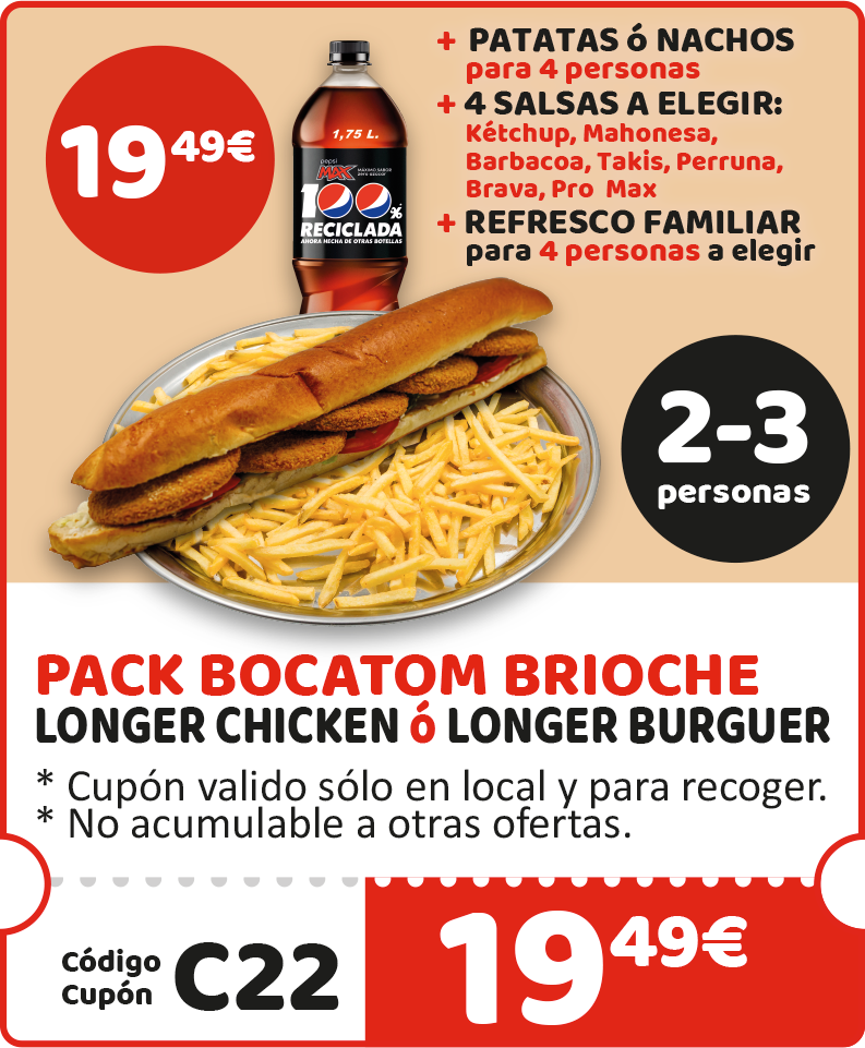 PACK BOCATOM BRIOCHE (Longer Chicken ó Longer Burger)